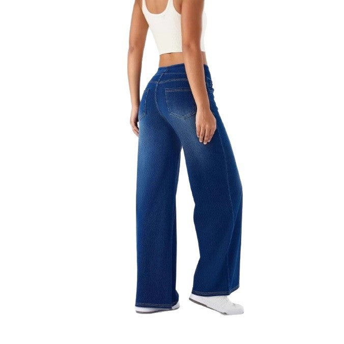 Stretch Waist Drooping Straight Pants Slimming Loose Trendy Denim Trousers