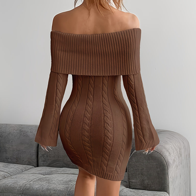 Women's Off Shoulder Bodycon Dress, Long Sleeve Mini Club Dress, Elegant Party Fitted Short Dresses