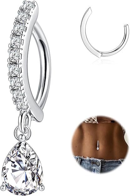 Heart Water Drops Belly Ring Copper Inlaid Zircon